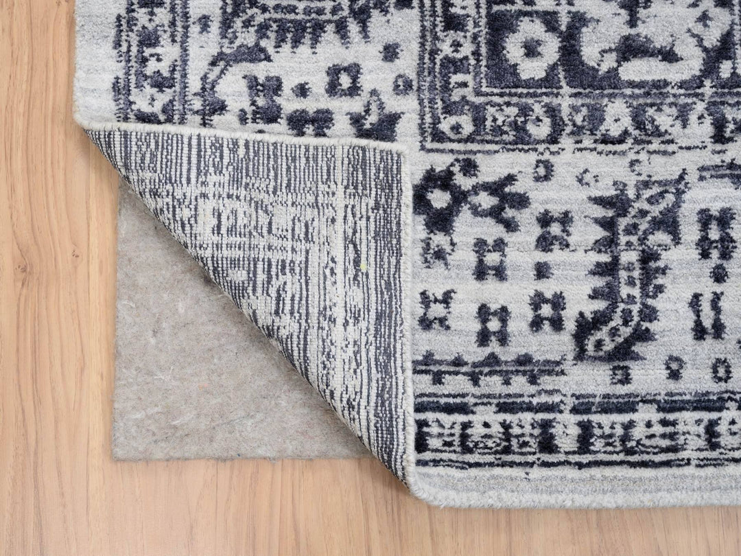 9'0" x 11'10" New Hand Loomed Black Wool & Silk Rectangle Oriental Rug - MOA10263790