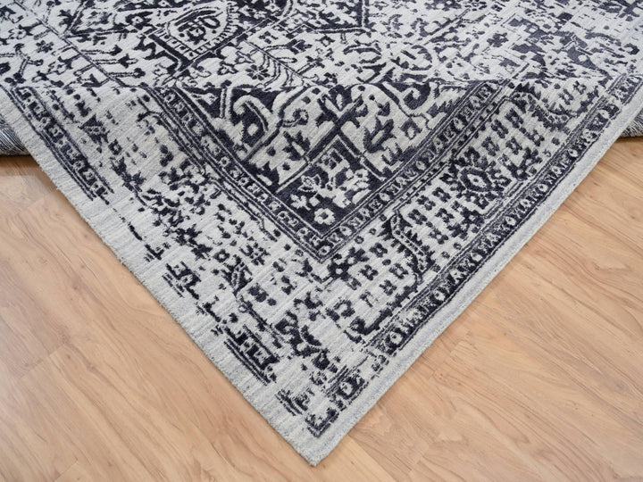 9'0" x 11'10" New Hand Loomed Black Wool & Silk Rectangle Oriental Rug - MOA10263790
