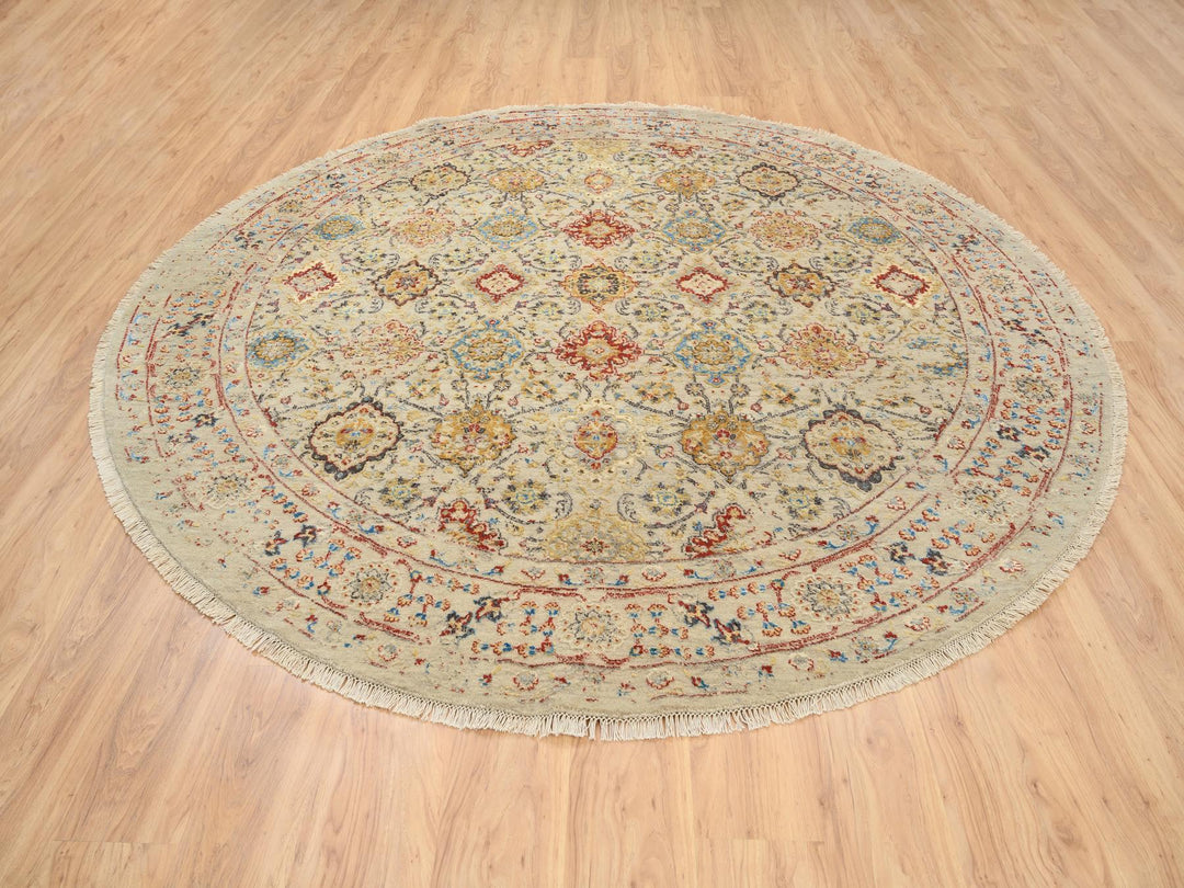 8'9" x 8'9" New Hand Knotted Beige Wool & Silk Round Oriental Rug - MOA10263792
