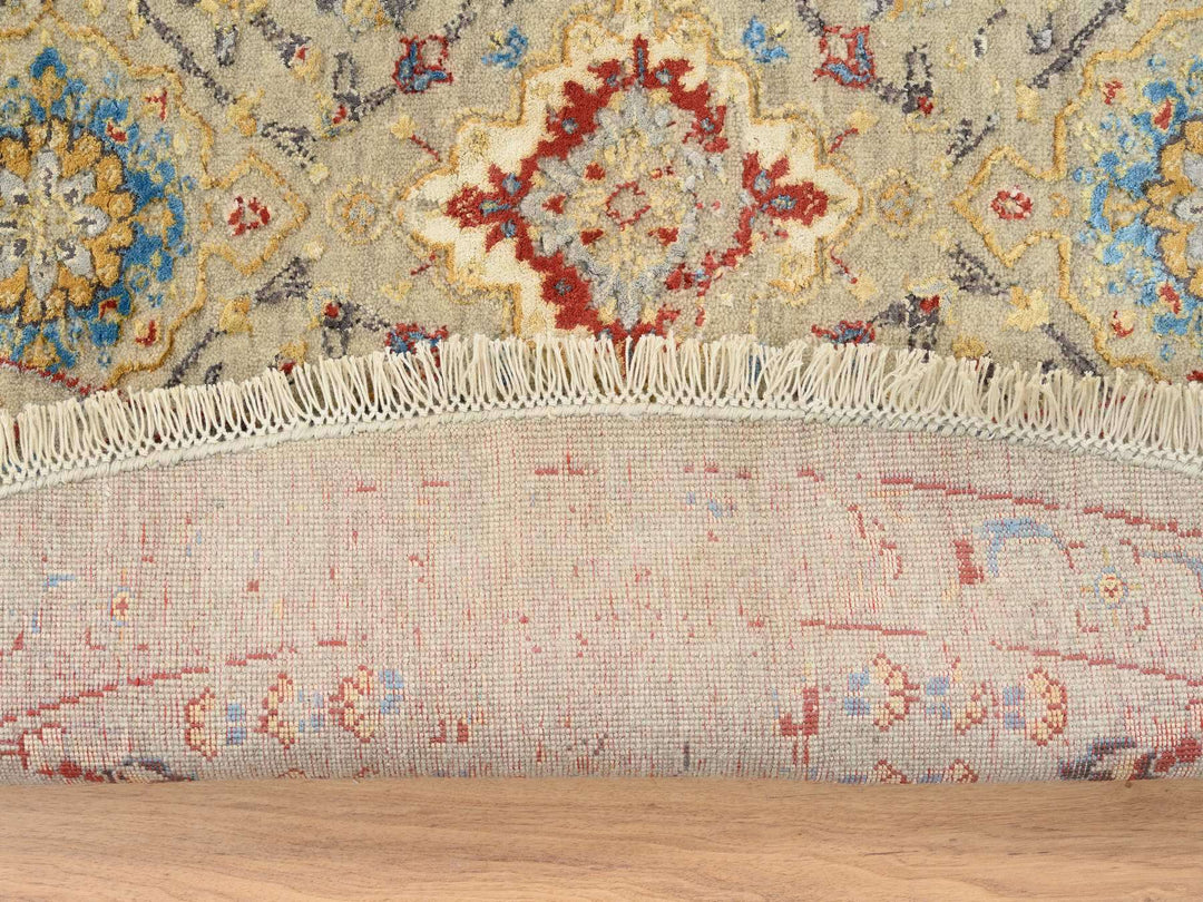 8'9" x 8'9" New Hand Knotted Beige Wool & Silk Round Oriental Rug - MOA10263792
