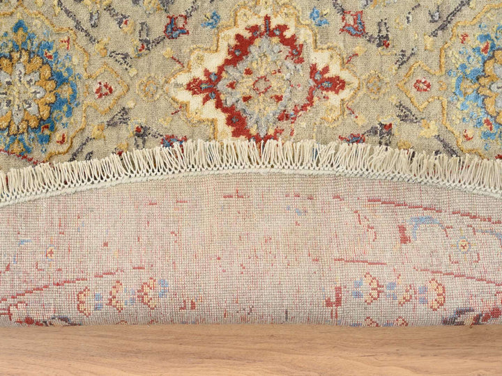 8'9" x 8'9" New Hand Knotted Beige Wool & Silk Round Oriental Rug - MOA10263792