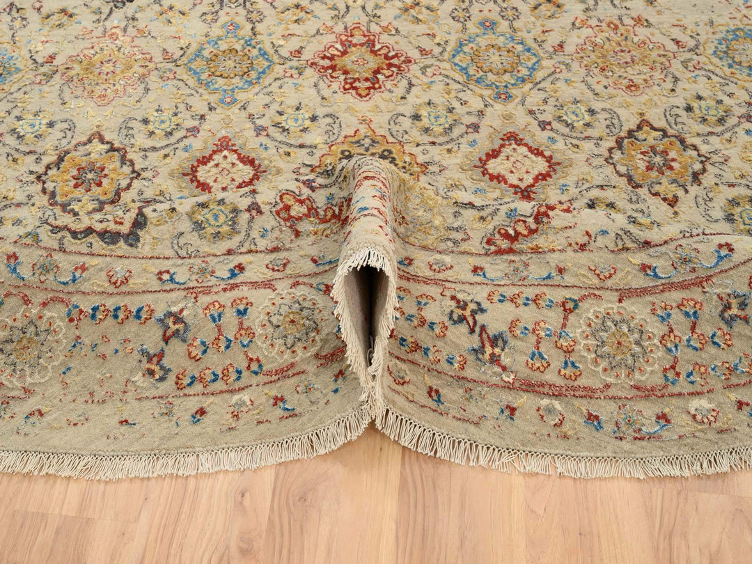 8'9" x 8'9" New Hand Knotted Beige Wool & Silk Round Oriental Rug - MOA10263792