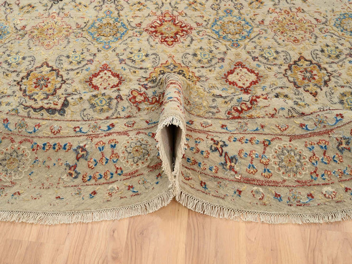 8'9" x 8'9" New Hand Knotted Beige Wool & Silk Round Oriental Rug - MOA10263792