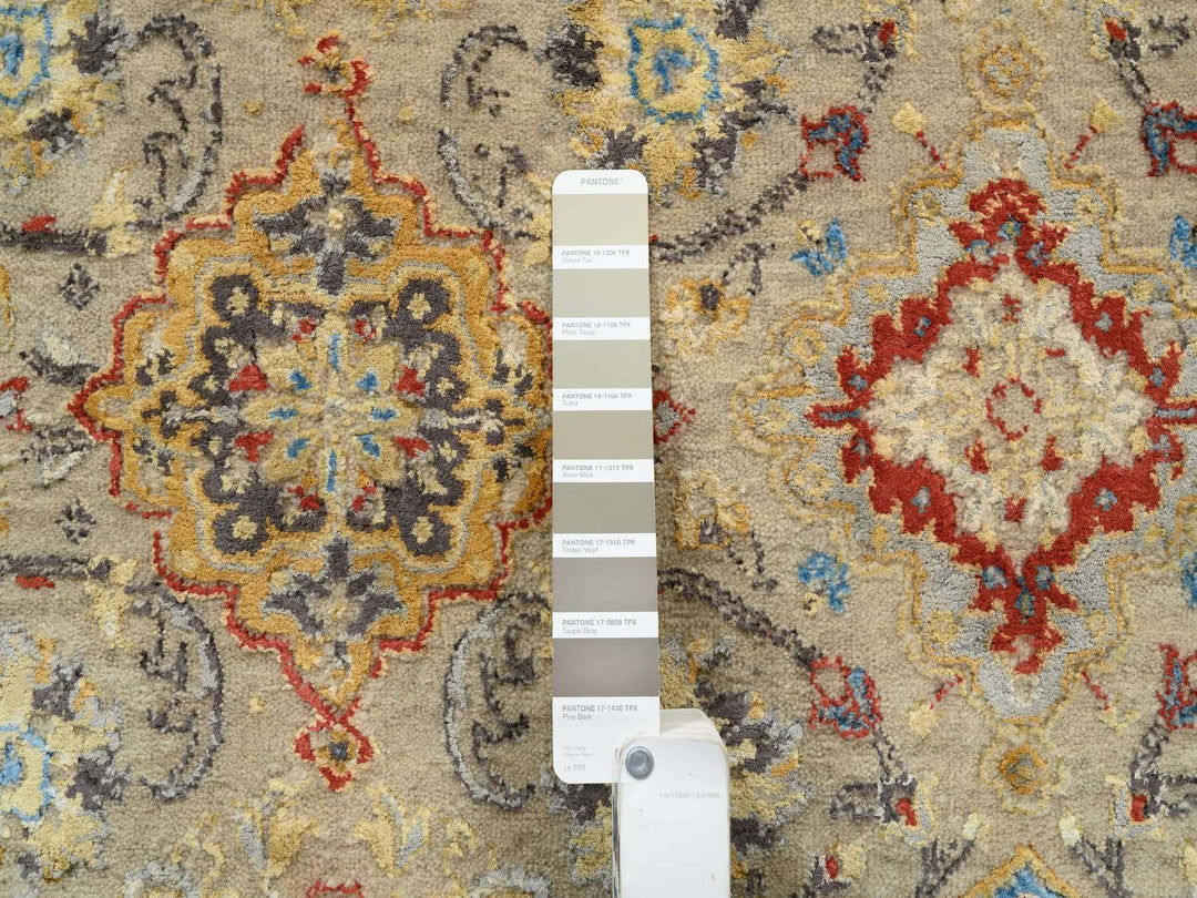 8'9" x 8'9" New Hand Knotted Beige Wool & Silk Round Oriental Rug - MOA10263792
