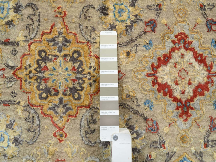 8'9" x 8'9" New Hand Knotted Beige Wool & Silk Round Oriental Rug - MOA10263792