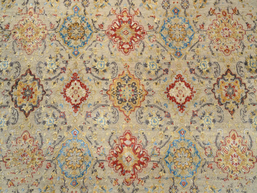 8'9" x 8'9" New Hand Knotted Beige Wool & Silk Round Oriental Rug - MOA10263792