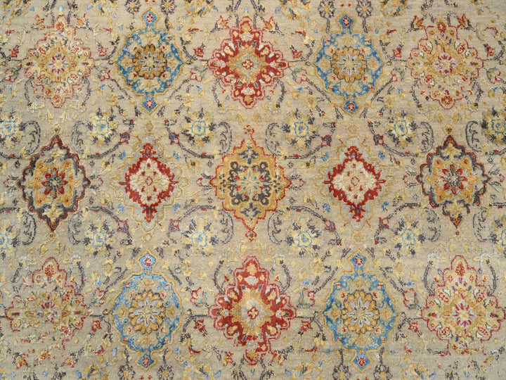 8'9" x 8'9" New Hand Knotted Beige Wool & Silk Round Oriental Rug - MOA10263792