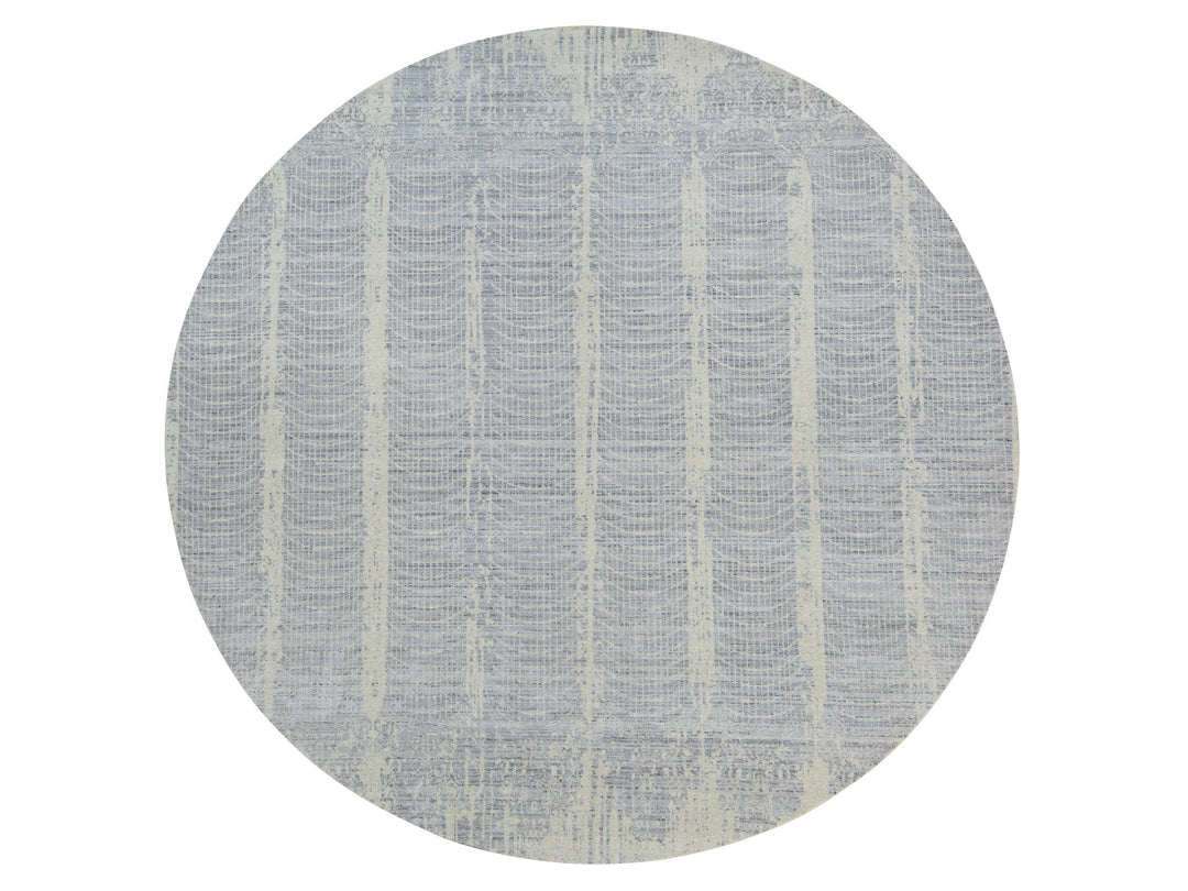 12'0" x 12'0" New Hand Knotted Grey Wool & Silk Round Oriental Rug - MOA10263793