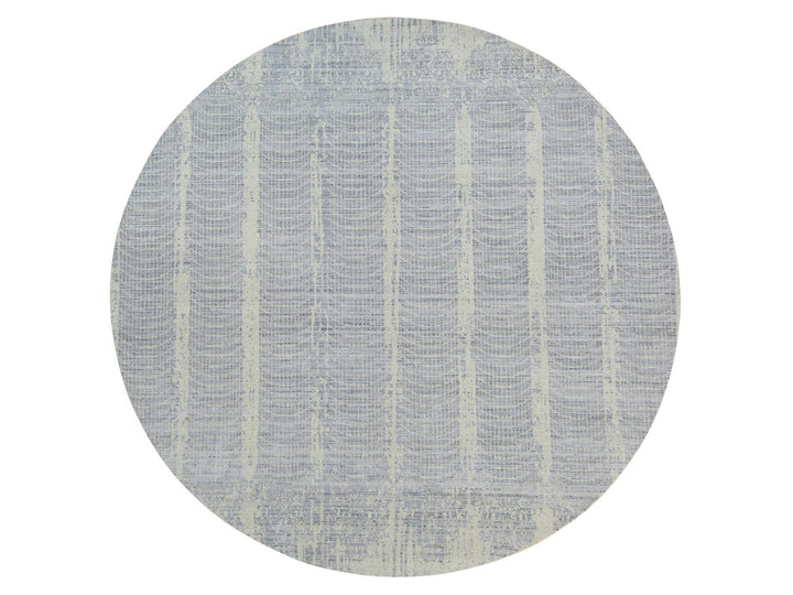 12'0" x 12'0" New Hand Knotted Grey Wool & Silk Round Oriental Rug - MOA10263793
