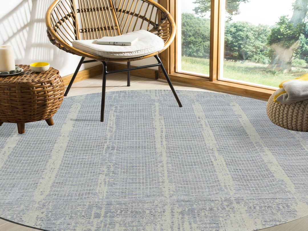 12'0" x 12'0" New Hand Knotted Grey Wool & Silk Round Oriental Rug - MOA10263793
