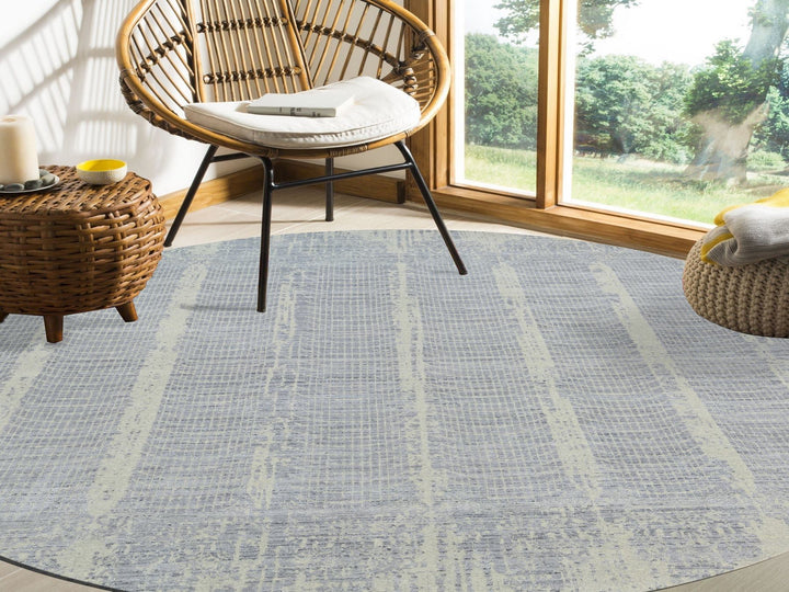 12'0" x 12'0" New Hand Knotted Grey Wool & Silk Round Oriental Rug - MOA10263793