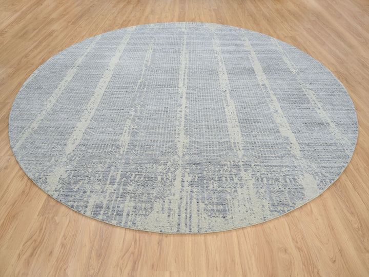 12'0" x 12'0" New Hand Knotted Grey Wool & Silk Round Oriental Rug - MOA10263793