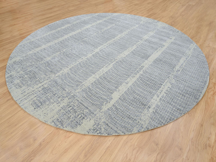 12'0" x 12'0" New Hand Knotted Grey Wool & Silk Round Oriental Rug - MOA10263793