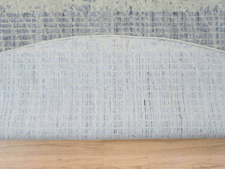 12'0" x 12'0" New Hand Knotted Grey Wool & Silk Round Oriental Rug - MOA10263793