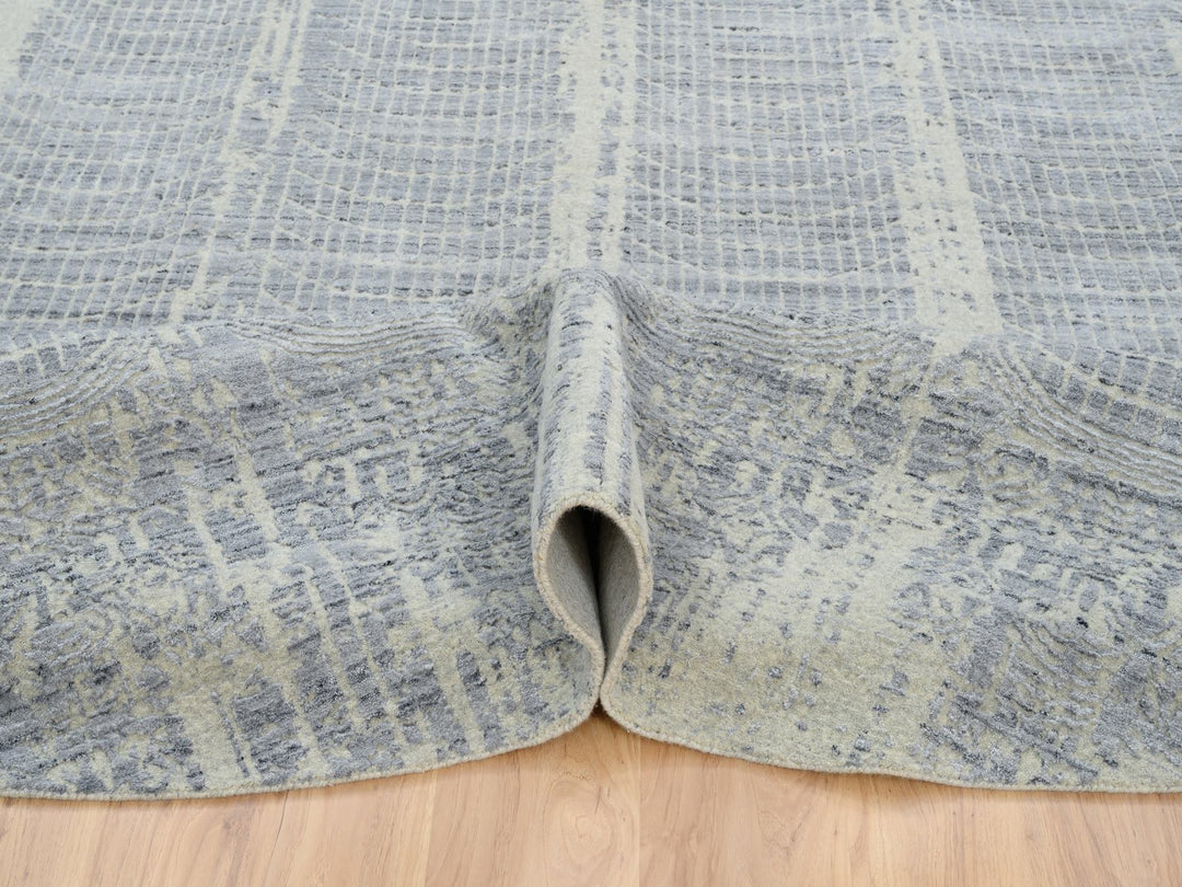 12'0" x 12'0" New Hand Knotted Grey Wool & Silk Round Oriental Rug - MOA10263793