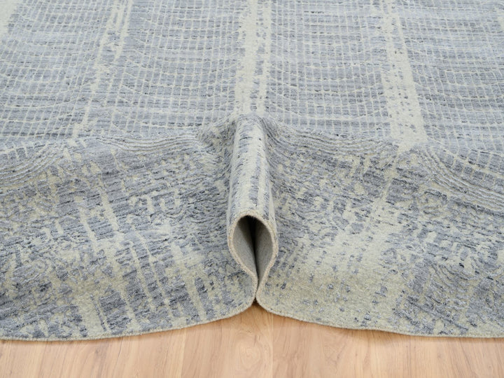 12'0" x 12'0" New Hand Knotted Grey Wool & Silk Round Oriental Rug - MOA10263793
