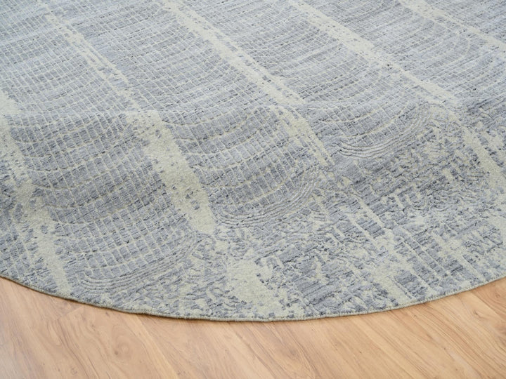 12'0" x 12'0" New Hand Knotted Grey Wool & Silk Round Oriental Rug - MOA10263793