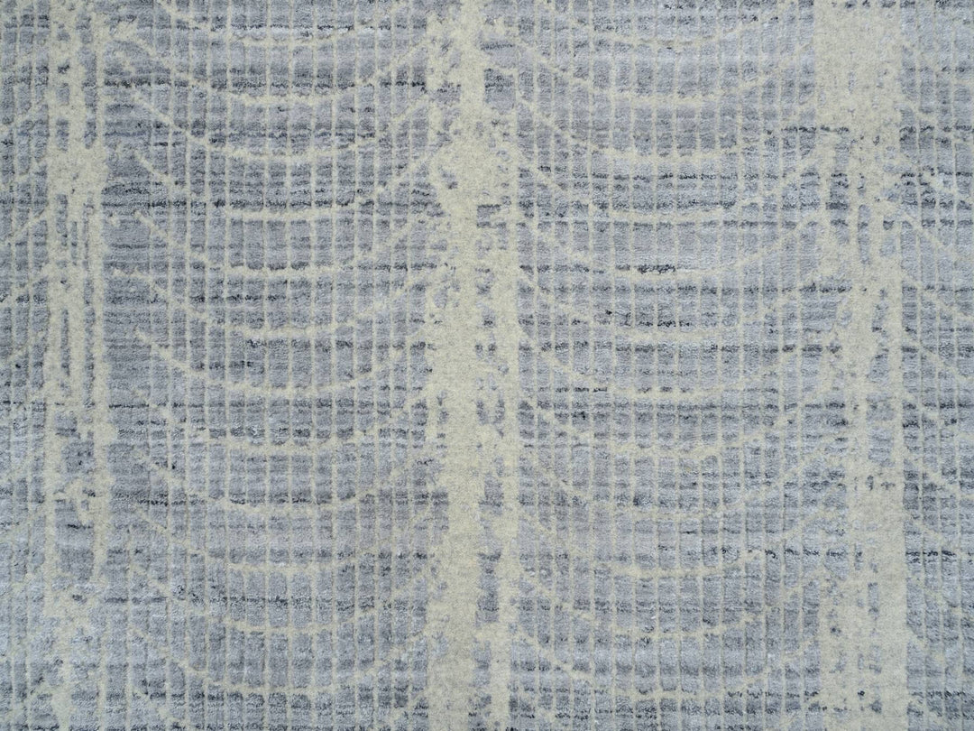 12'0" x 12'0" New Hand Knotted Grey Wool & Silk Round Oriental Rug - MOA10263793