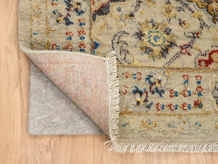 5'3" x 7'0" New Hand Knotted Beige Wool & Pure Silk Rectangle Oriental Rug - MOA10263796
