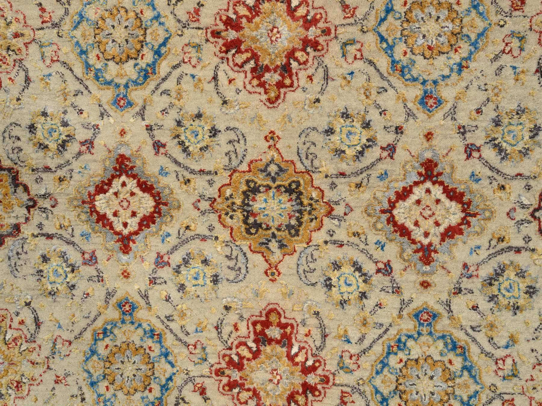 5'3" x 7'0" New Hand Knotted Beige Wool & Pure Silk Rectangle Oriental Rug - MOA10263796