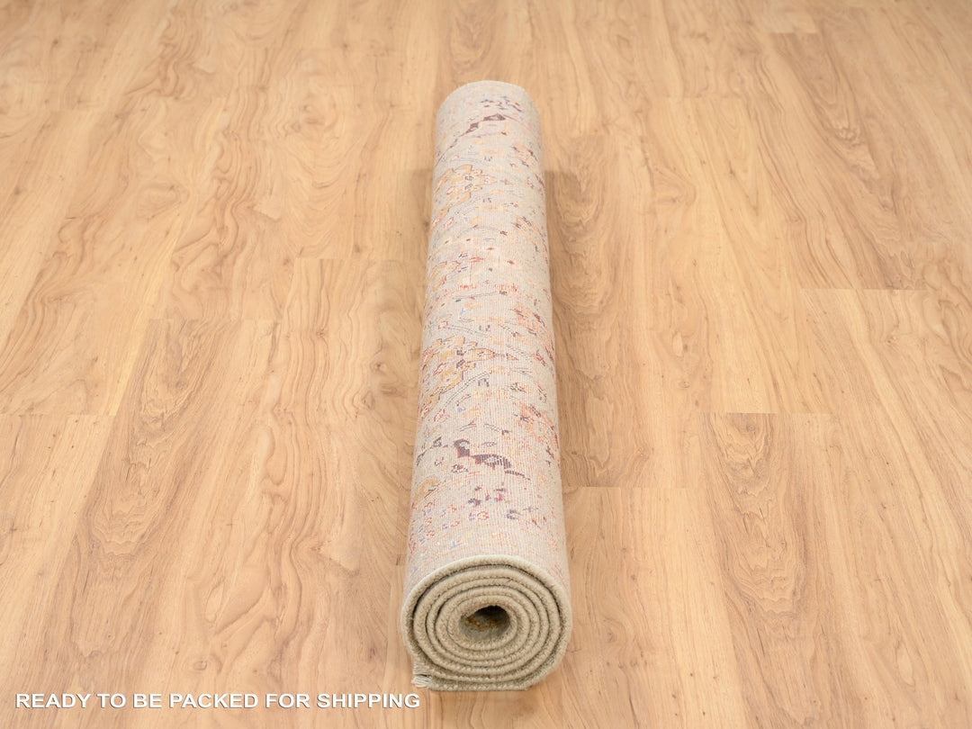 5'3" x 7'0" New Hand Knotted Beige Wool & Pure Silk Rectangle Oriental Rug - MOA10263796