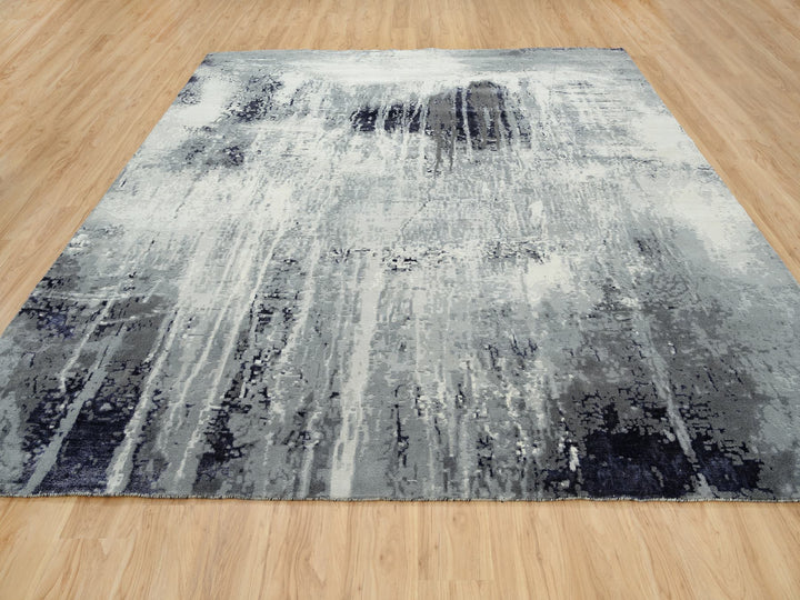 10'0" x 10'0" New Hand Knotted Black Wool & Silk Square Oriental Rug - MOA10263808