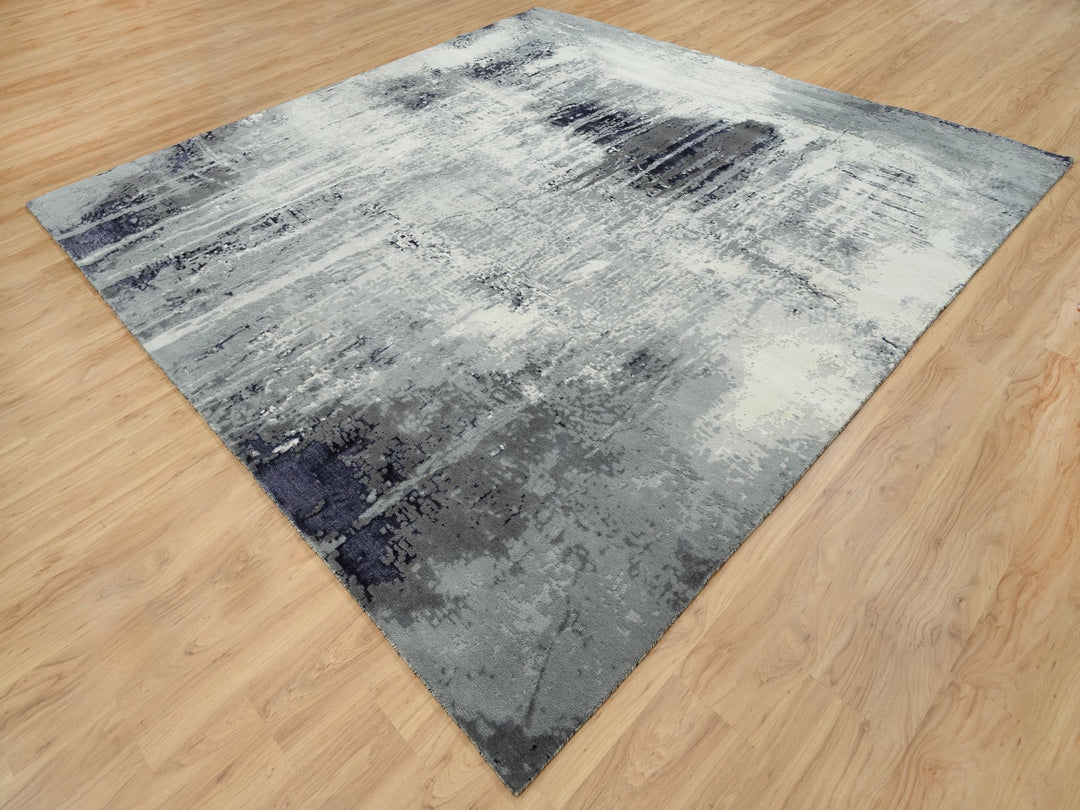 10'0" x 10'0" New Hand Knotted Black Wool & Silk Square Oriental Rug - MOA10263808