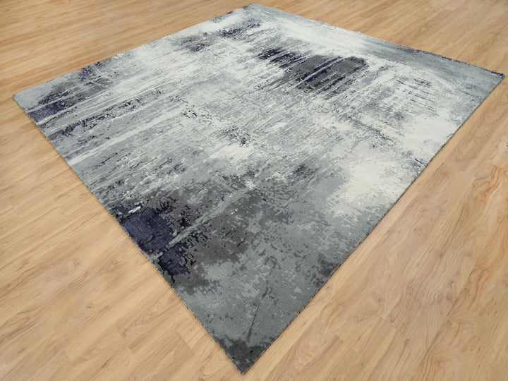 10'0" x 10'0" New Hand Knotted Black Wool & Silk Square Oriental Rug - MOA10263808