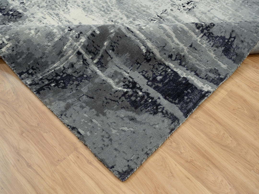 10'0" x 10'0" New Hand Knotted Black Wool & Silk Square Oriental Rug - MOA10263808