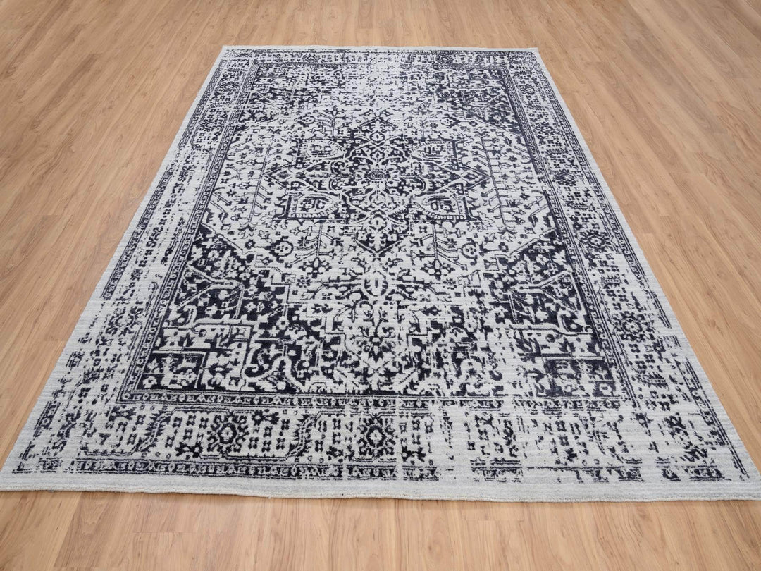 8'0" x 10'0" New Hand Loomed Black Wool & Silk Rectangle Oriental Rug - MOA10263810