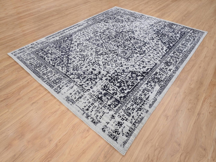 8'0" x 10'0" New Hand Loomed Black Wool & Silk Rectangle Oriental Rug - MOA10263810
