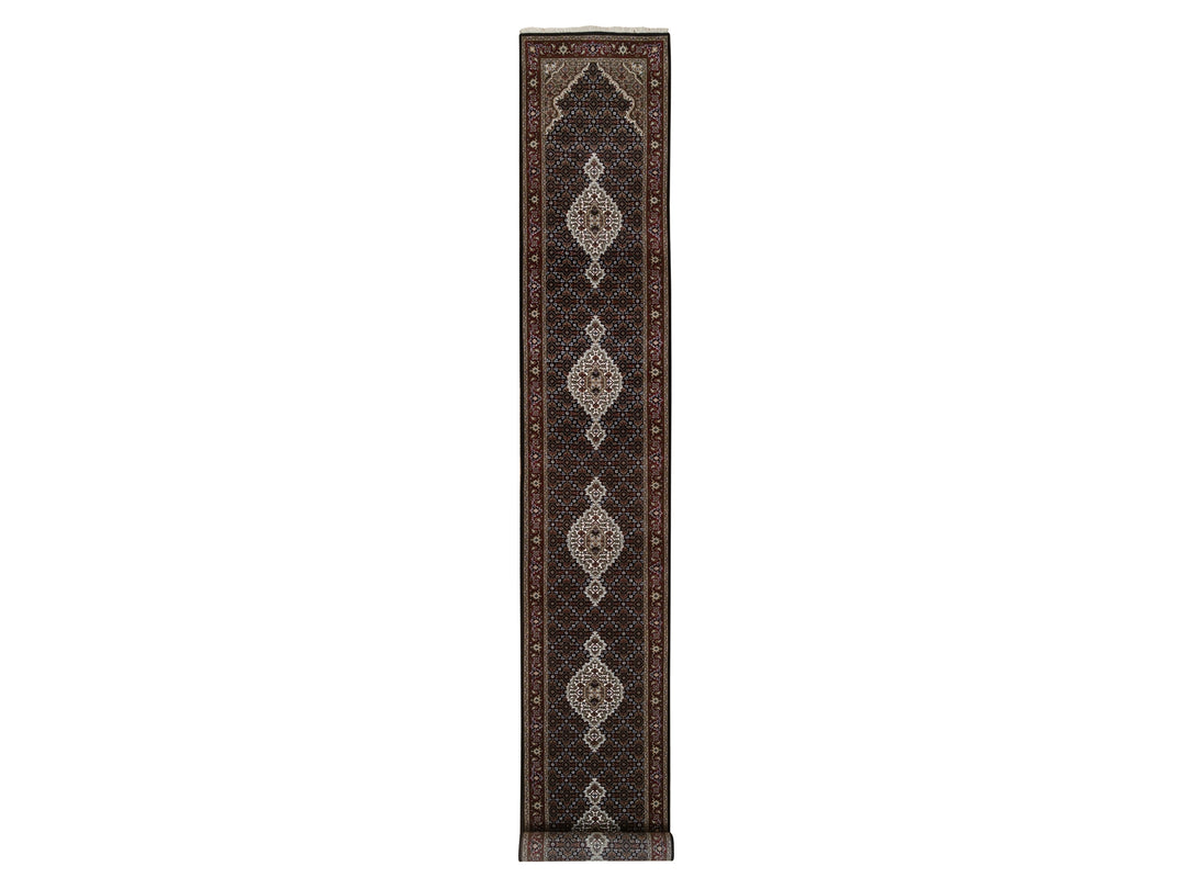 2'5" x 16'10" New Hand Knotted Black Wool Runner Oriental Rug - MOA10263839
