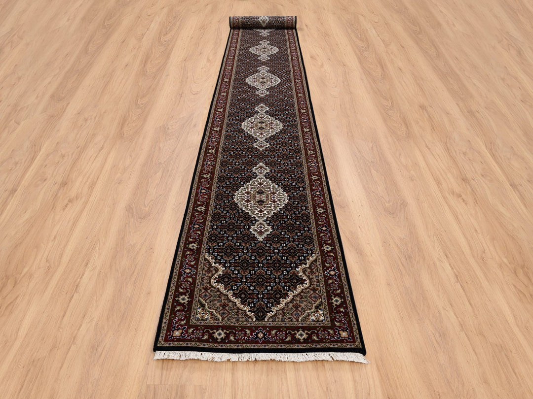2'5" x 16'10" New Hand Knotted Black Wool Runner Oriental Rug - MOA10263839