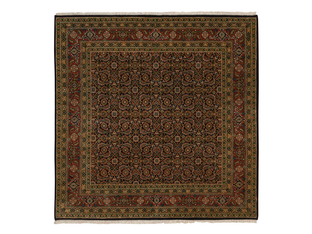 5'8" x 5'9" New Hand Knotted Black Wool Square Oriental Rug - MOA10263843
