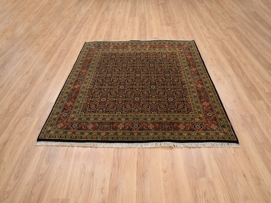 5'8" x 5'9" New Hand Knotted Black Wool Square Oriental Rug - MOA10263843