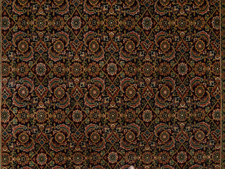 5'8" x 5'9" New Hand Knotted Black Wool Square Oriental Rug - MOA10263843