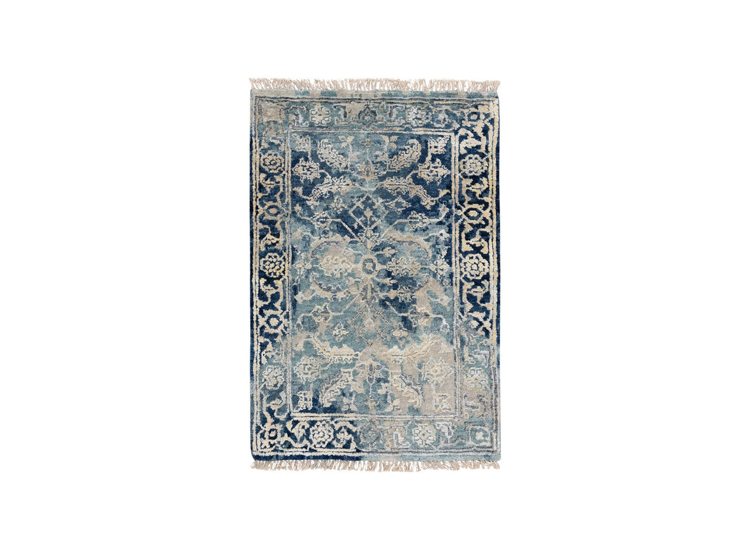 2'0" x 3'1" New Hand Knotted Blue Wool & Silk Rectangle Oriental Rug - MOA10263885