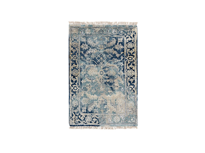 2'0" x 3'1" New Hand Knotted Blue Wool & Silk Rectangle Oriental Rug - MOA10263885