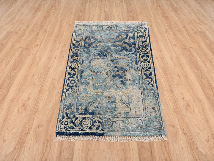 2'0" x 3'1" New Hand Knotted Blue Wool & Silk Rectangle Oriental Rug - MOA10263885