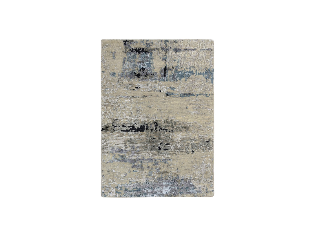 2'0" x 3'0" New Hand Knotted Grey Wool & Silk Rectangle Oriental Rug - MOA10263886