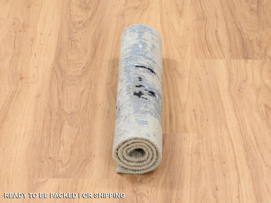 2'0" x 3'0" New Hand Knotted Grey Wool & Silk Rectangle Oriental Rug - MOA10263886