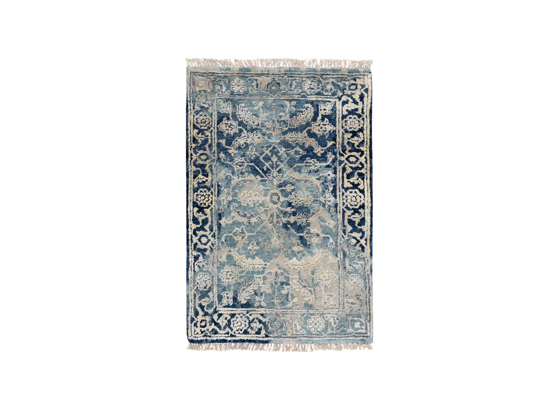 2'0" x 3'1" New Hand Knotted Blue Wool & Silk Rectangle Oriental Rug - MOA10263888