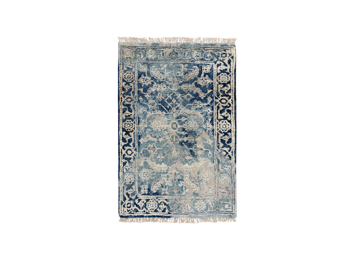 2'0" x 3'1" New Hand Knotted Blue Wool & Silk Rectangle Oriental Rug - MOA10263888