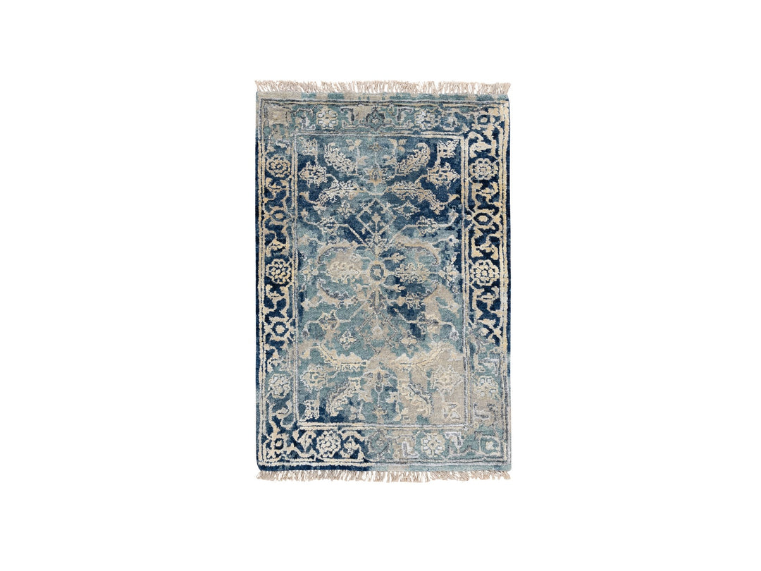 2'0" x 3'1" New Hand Knotted Blue Wool & Silk Rectangle Oriental Rug - MOA10263890