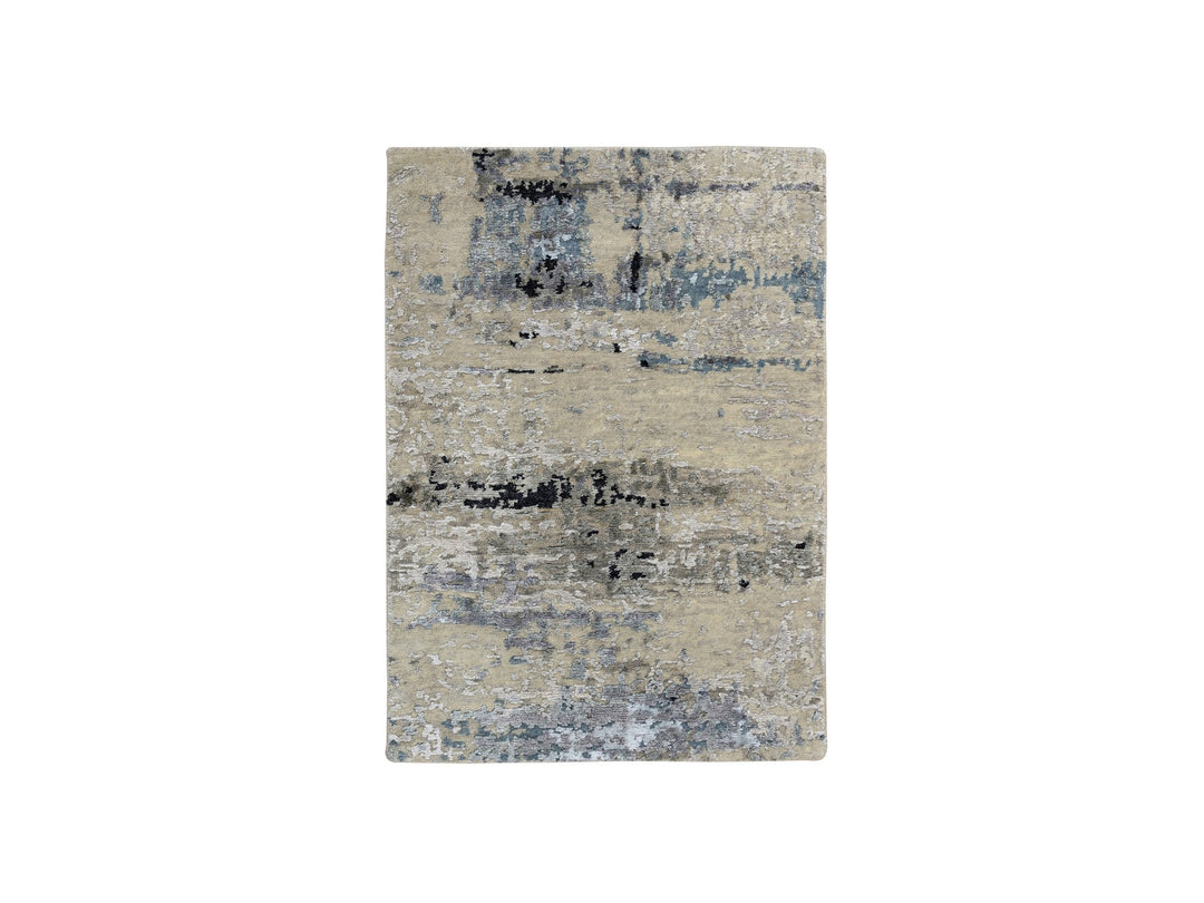 2'0" x 2'10" New Hand Knotted Grey Wool & Silk Rectangle Oriental Rug - MOA10263891
