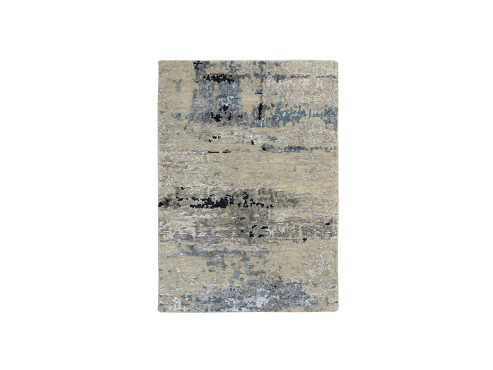 2'0" x 2'10" New Hand Knotted Grey Wool & Silk Rectangle Oriental Rug - MOA10263891