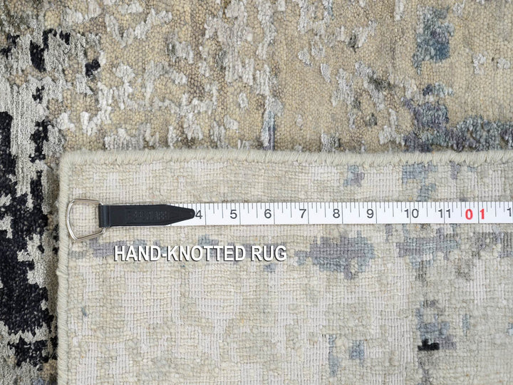 2'0" x 2'10" New Hand Knotted Grey Wool & Silk Rectangle Oriental Rug - MOA10263891