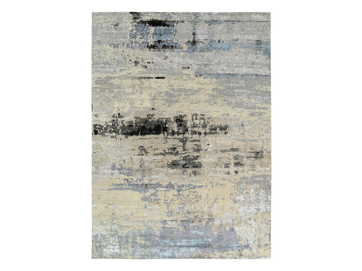 12'0" x 17'9" New Hand Knotted Grey Wool & Silk Rectangle Oriental Rug - MOA10263895