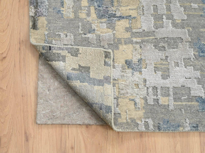 12'0" x 17'9" New Hand Knotted Grey Wool & Silk Rectangle Oriental Rug - MOA10263895