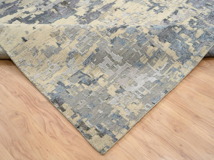 12'0" x 17'9" New Hand Knotted Grey Wool & Silk Rectangle Oriental Rug - MOA10263895
